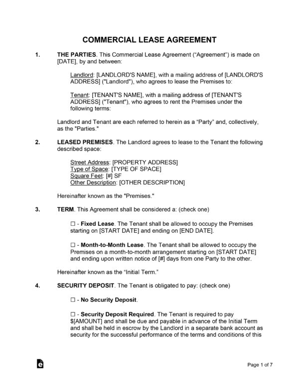 Commercial Lease Agreement Word Template